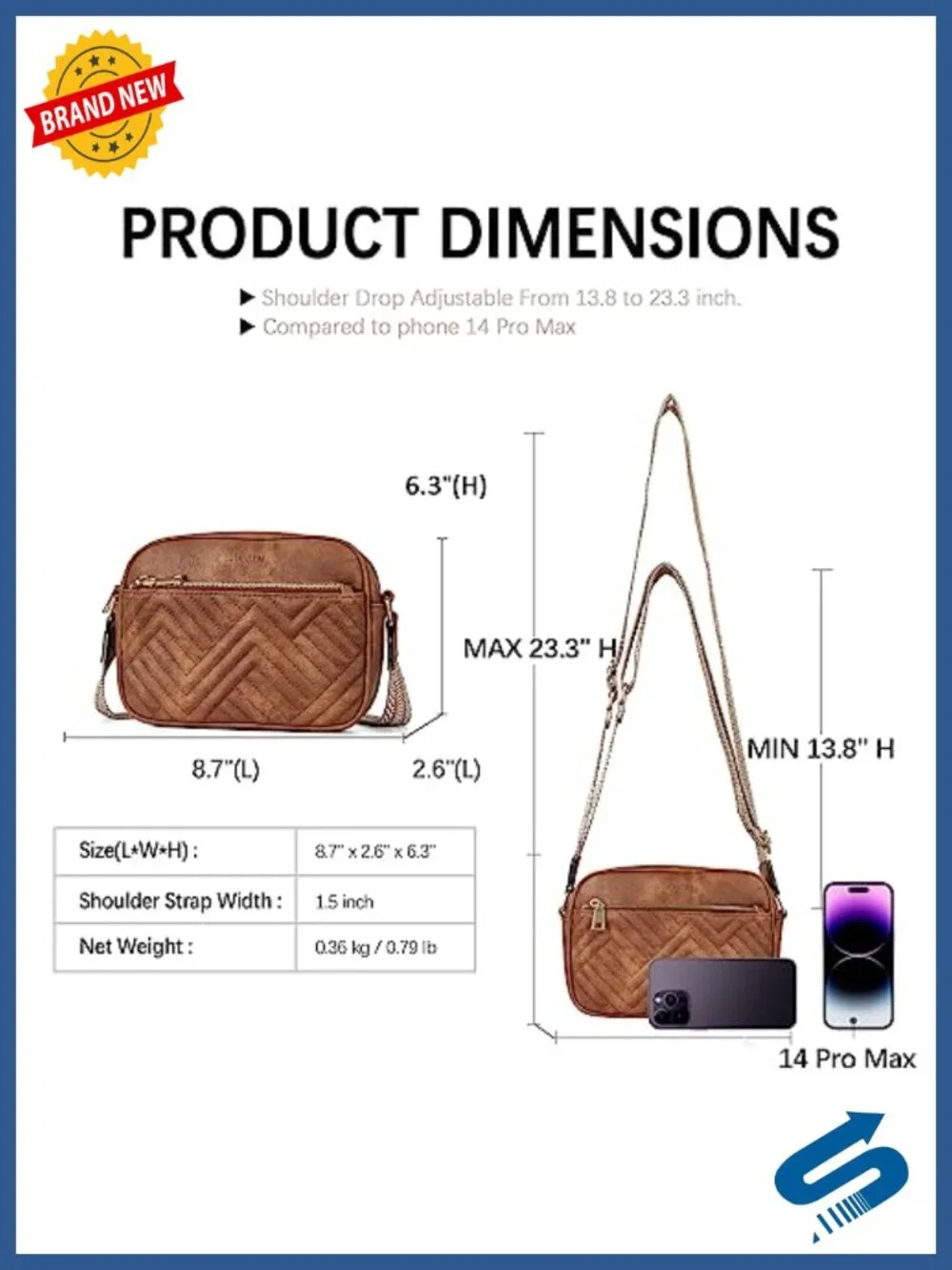 Quilted Vegan Leather Crossbody Bag with Wide Adjustable Strap